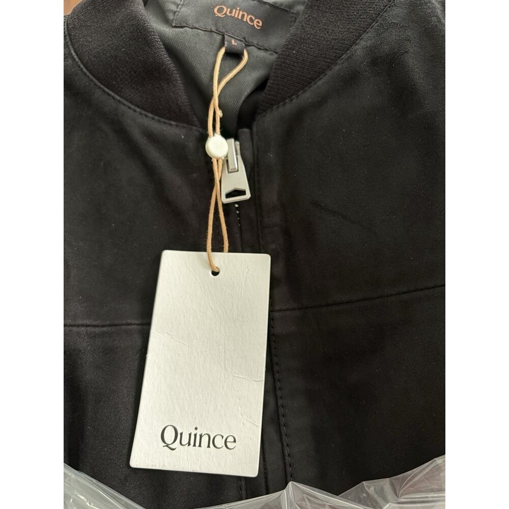 NWT Quince Men 100% Goat Suede Bomber Jacket •Men L• True Black Coat $225 - Picture 9 of 10